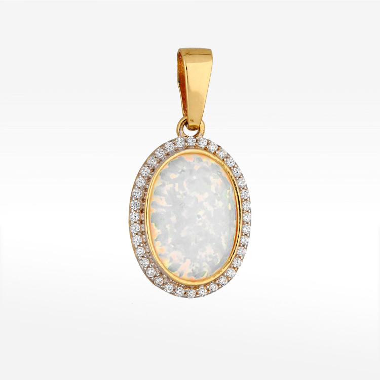 Zawieszka ze złota z opalem i białymi cyrkoniami