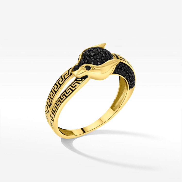 Pierścionek ze złota pantera z wzorem greckim