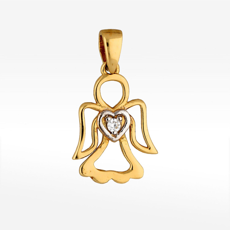 Zawieszka ze złota anioł z białą cyrkonią