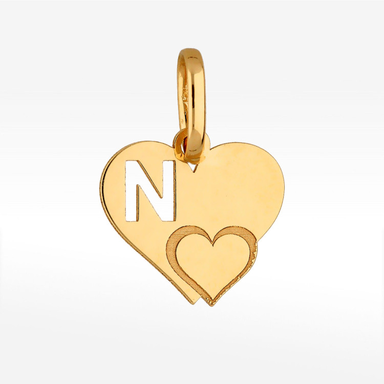 Zawieszka ze złota serce z literą N