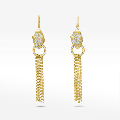 Kolczyki ze złota pantera z białymi cyrkoniami