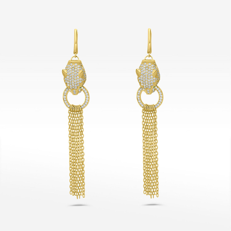 Kolczyki ze złota pantera z białymi cyrkoniami