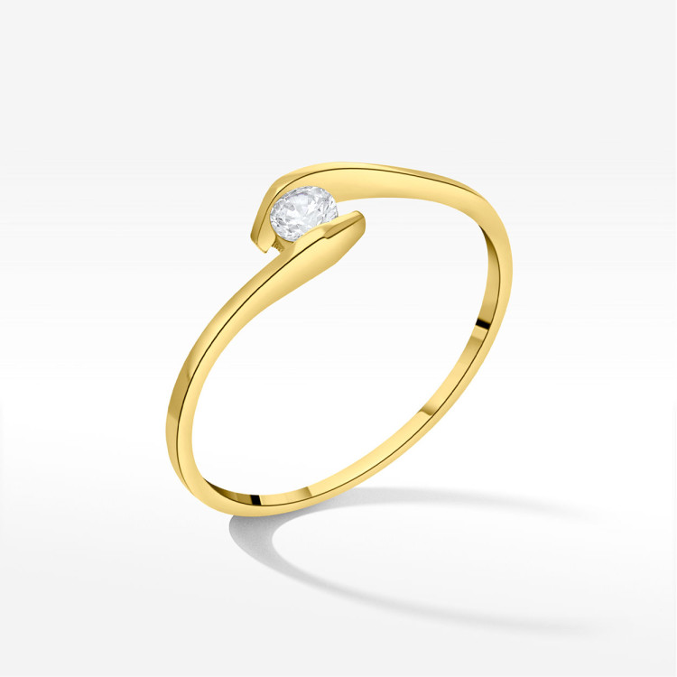 Pierścionek ze złota z białą cyrkonią