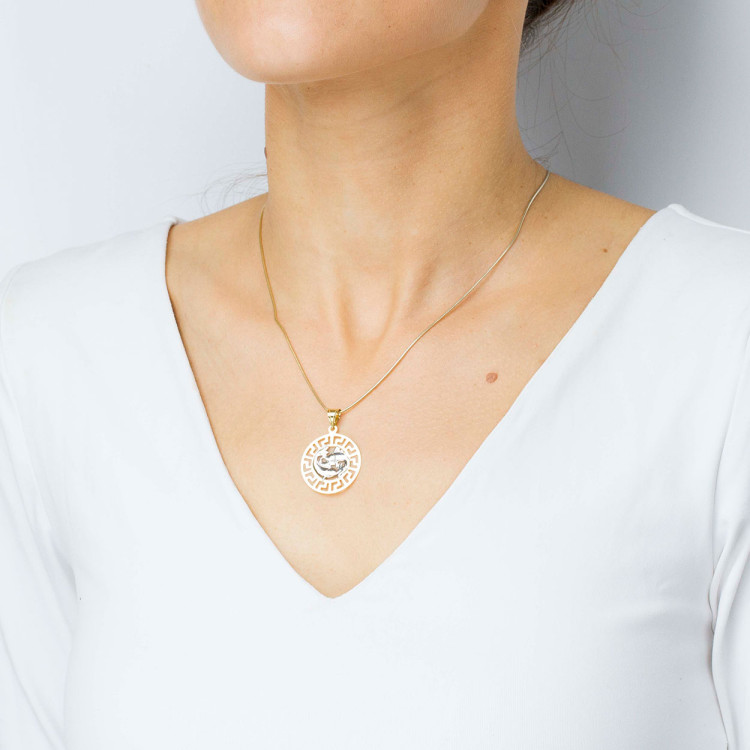 Zawieszka ze złota ryby z wzorem greckim