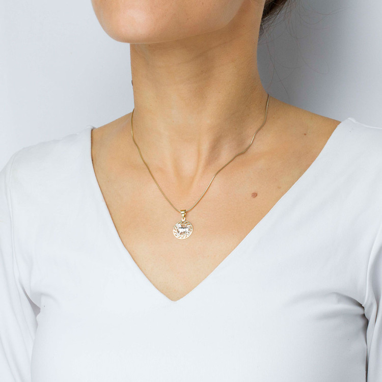 Zawieszka ze złota lew z wzorem greckim