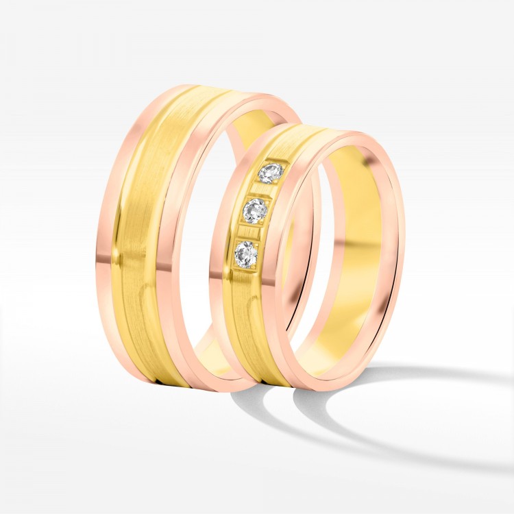 Obrączki ślubne z dwukolorowego złota 6mm płaskie