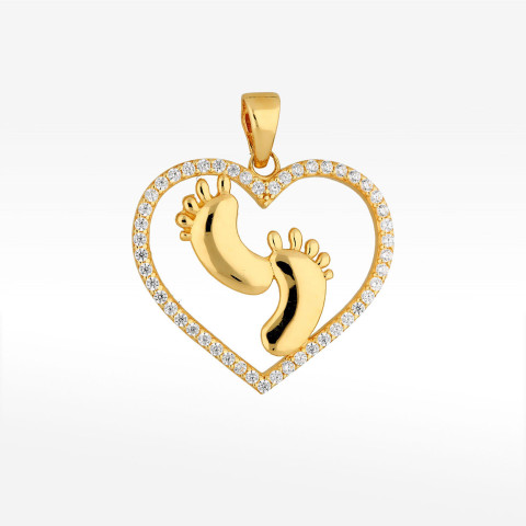 Zawieszka ze złota stópki dziecięce z białymi cyrkoniami
