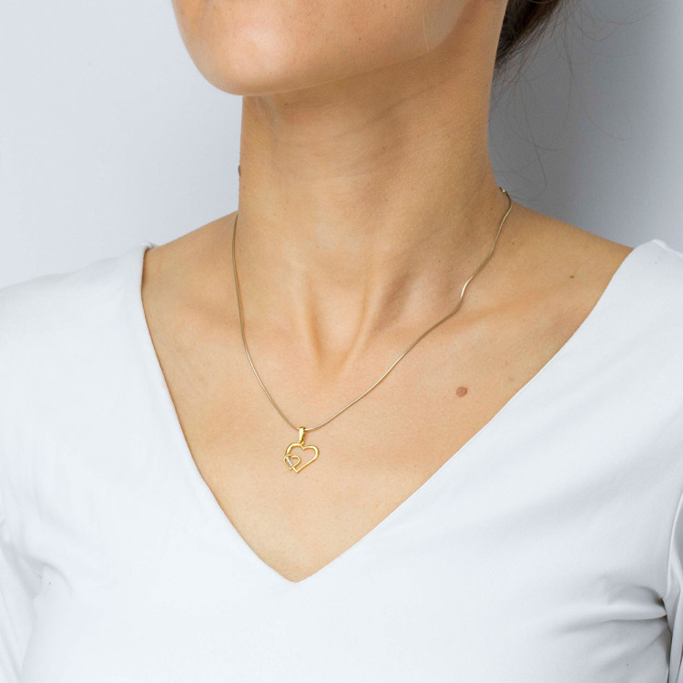 Zawieszka ze złota serce z białymi cyrkoniami