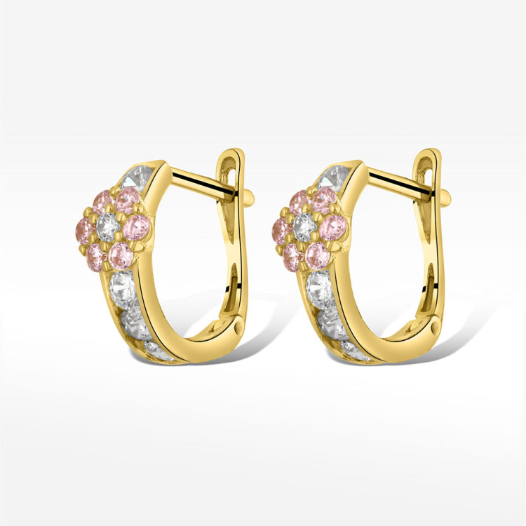 Kolczyki ze złota kwiatek z różowymi i białymi cyrkoniami