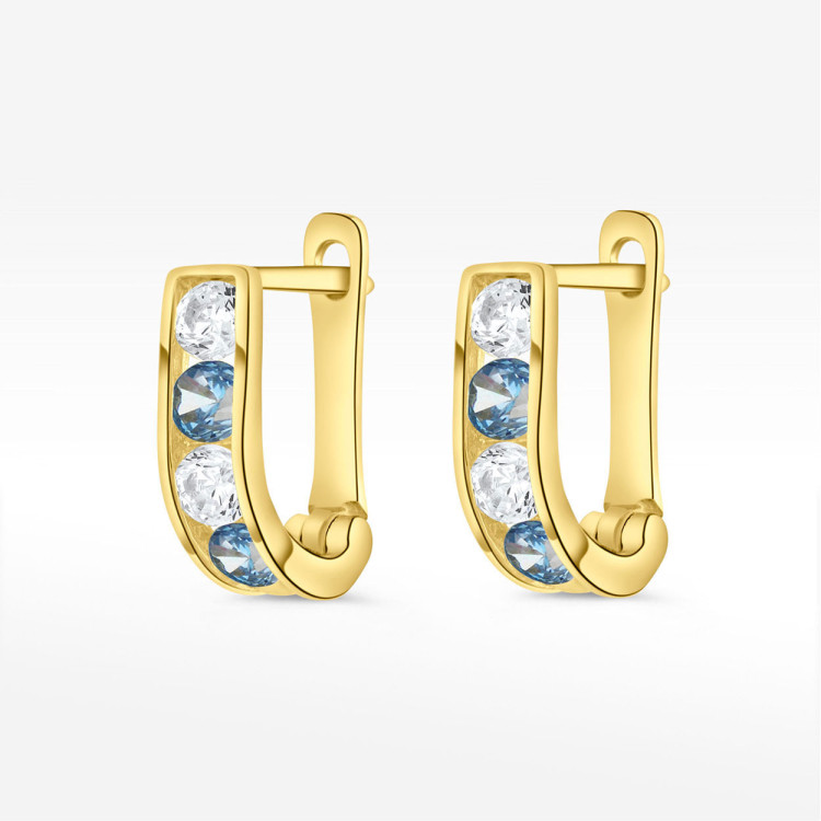 Kolczyki ze złota z niebieskimi i białymi cyrkoniami