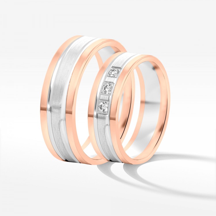 Obrączki ślubne z dwukolorowego złota 6mm płaskie