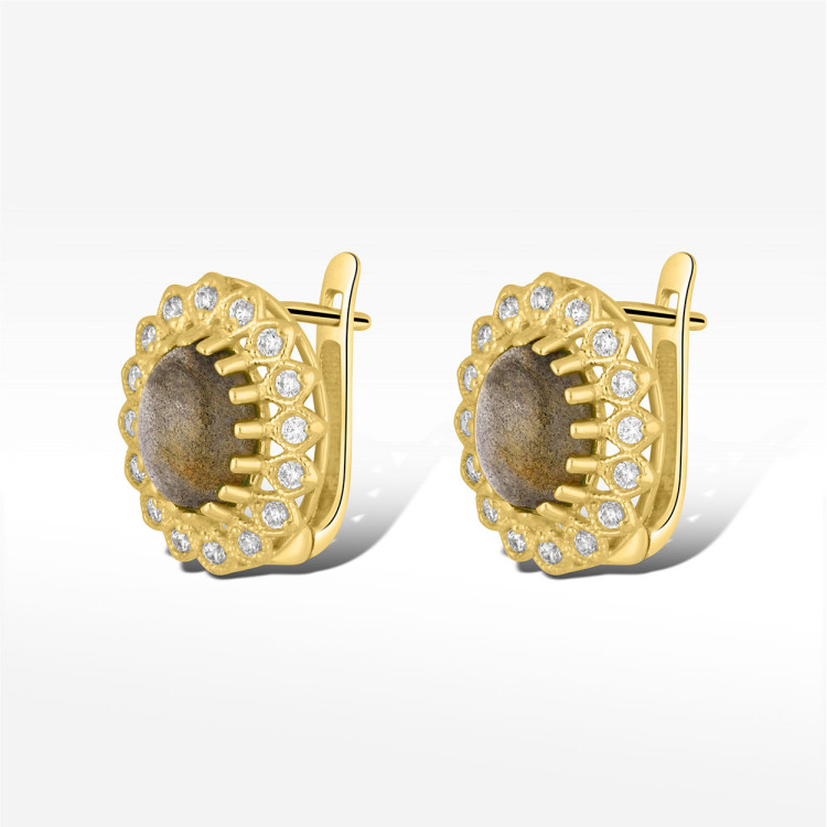 Kolczyki ze złota z labradorytem i białymi cyrkoniami