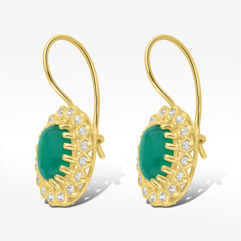 Kolczyki ze złota z agatem i białymi cyrkoniami