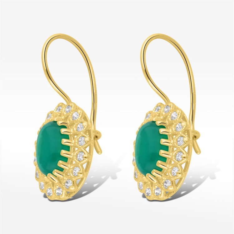 Kolczyki ze złota z agatem i białymi cyrkoniami