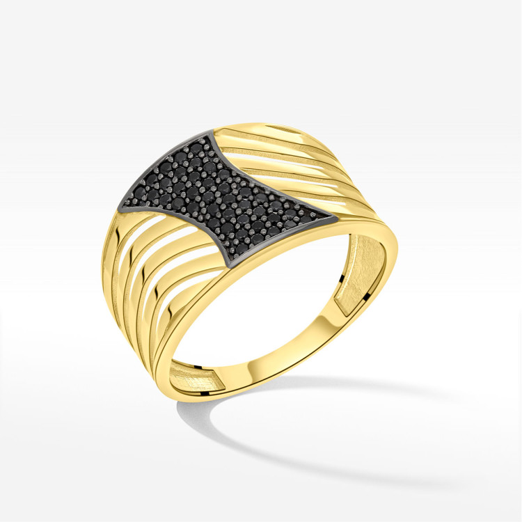 Pierścionek ze złota z czarnymi cyrkoniami