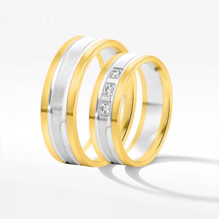 Obrączki ślubne z dwukolorowego złota 6mm płaskie