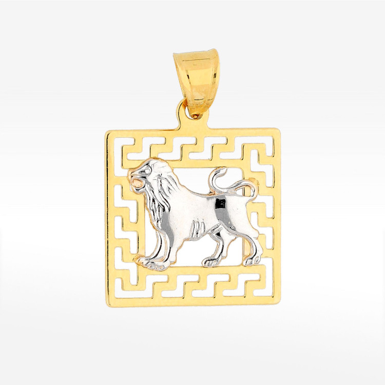 Zawieszka ze złota lew z wzorem greckim