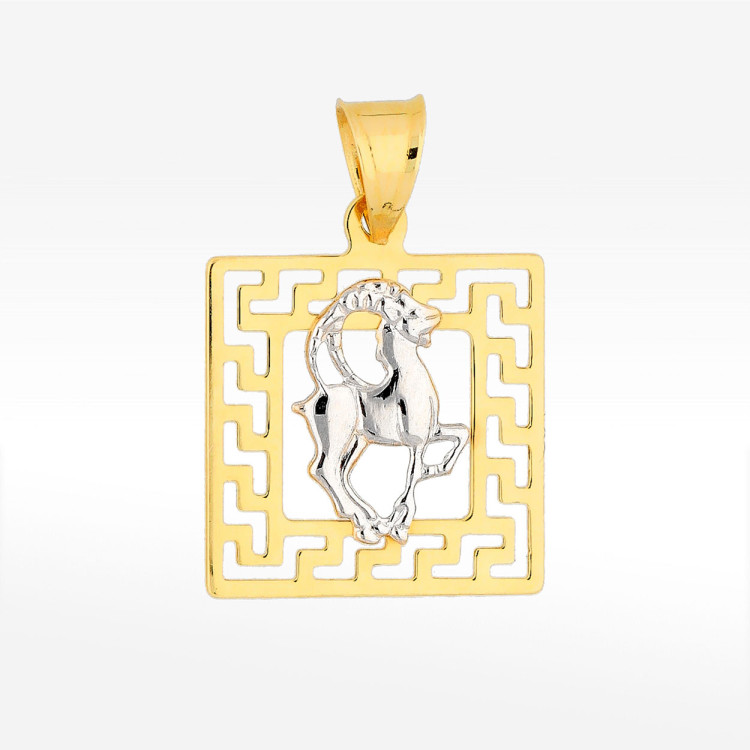 Zawieszka ze złota koziorożec z wzorem greckim