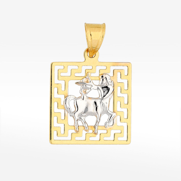 Zawieszka ze złota strzelec z wzorem greckim