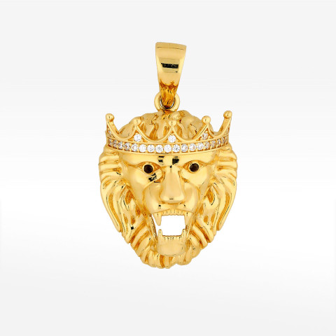 Zawieszka ze złota lew z białymi cyrkoniami