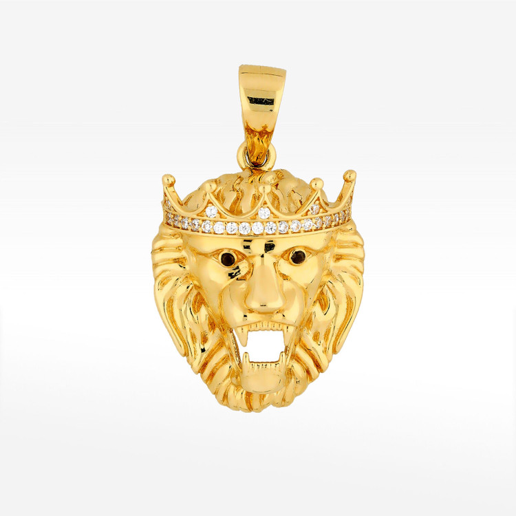 Zawieszka ze złota lew z białymi cyrkoniami