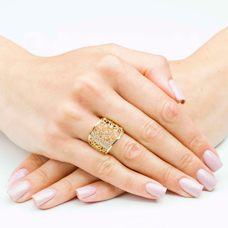 Pierścionek ze złota z białymi cyrkoniami