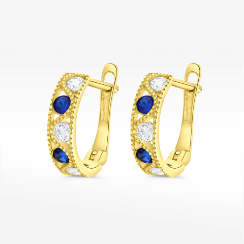 Kolczyki ze złota z niebieskimi i białymi cyrkoniami