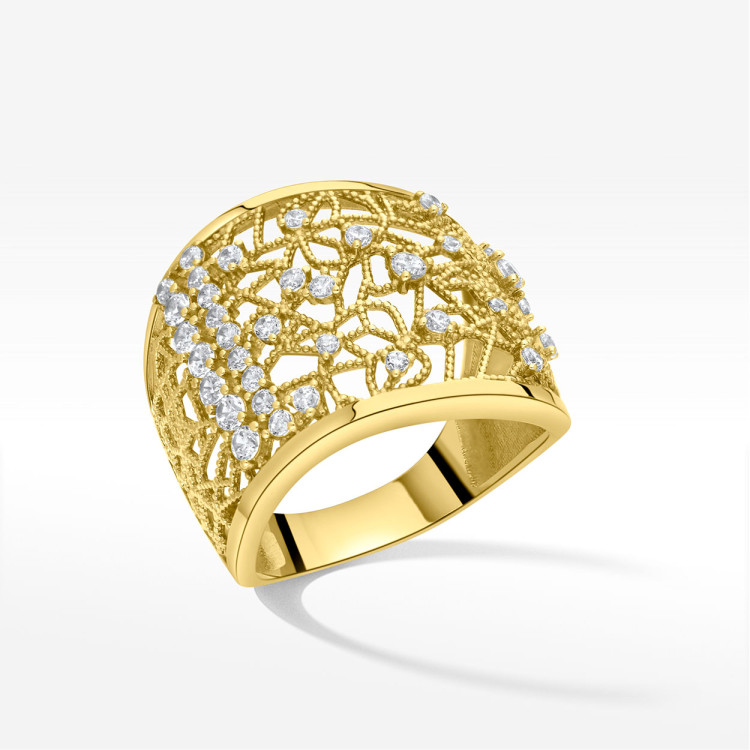 Pierścionek ze złota z białymi cyrkoniami