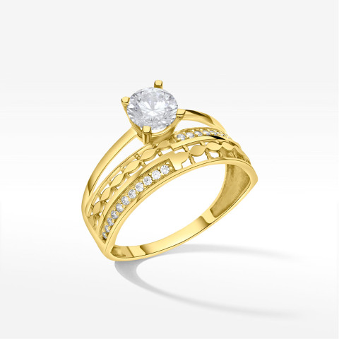 Pierścionek ze złota z białymi cyrkoniami