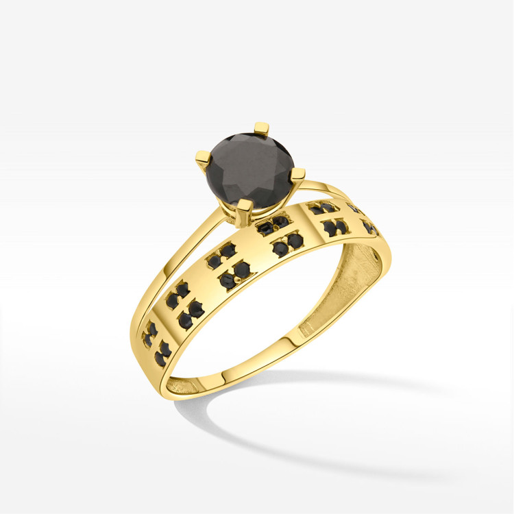 Pierścionek ze złota z czarnymi cyrkoniami