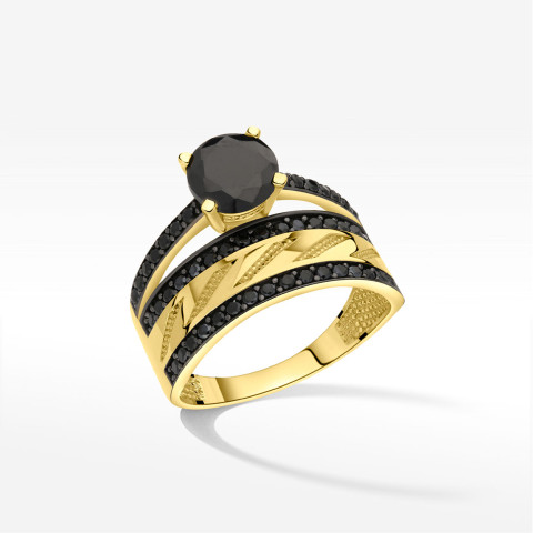 Pierścionek ze złota z czarnymi cyrkoniami