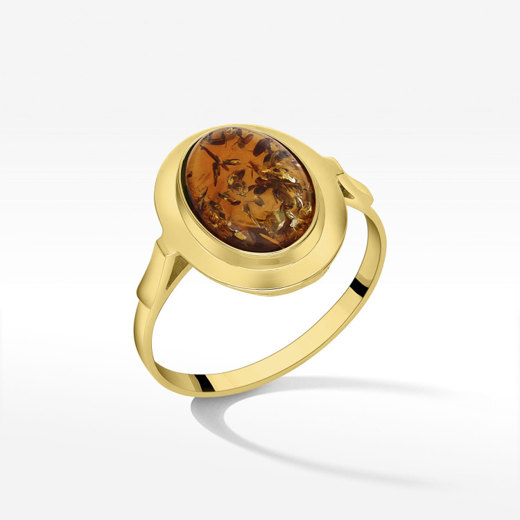 Pierścionek ze złota z bursztynem