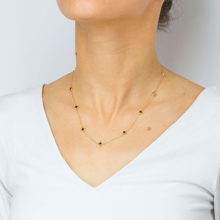 Naszyjnik ze złota 42-45cm z onyksem