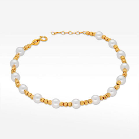 Bransoletka ze złota z białymi i złotymi koralikami