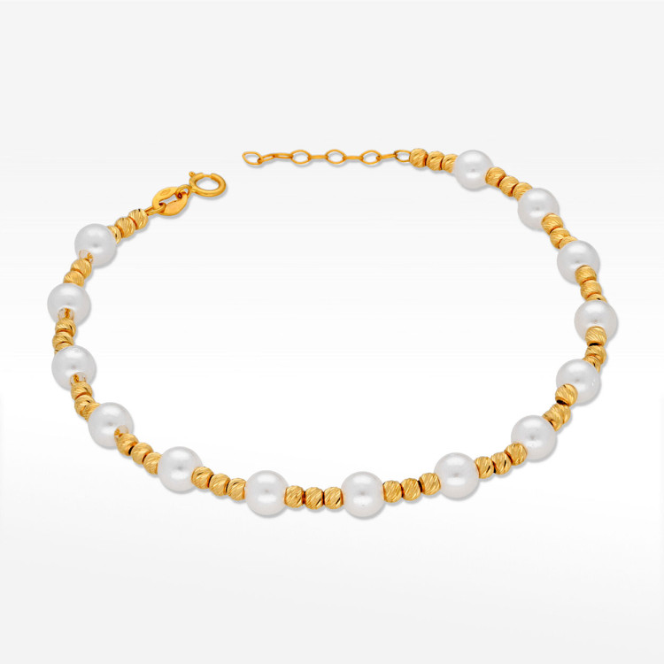 Bransoletka ze złota z białymi i złotymi koralikami