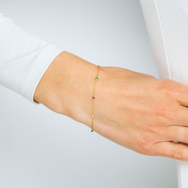 Bransoletka ze złota z kolorowymi cyrkoniami