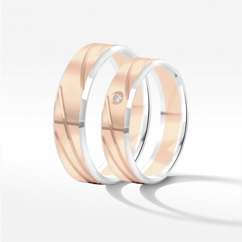 Obrączki ślubne z dwukolorowego złota 5mm fazowane