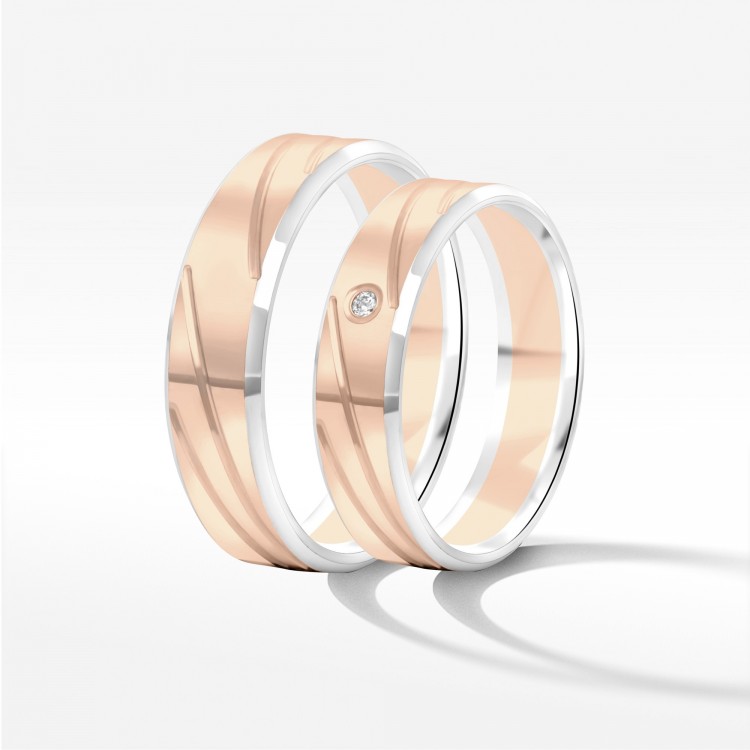 Obrączki ślubne z dwukolorowego złota 5mm fazowane