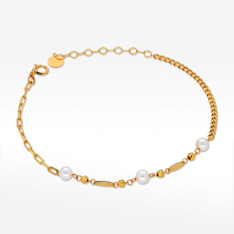 Bransoletka ze złota z białymi koralikami
