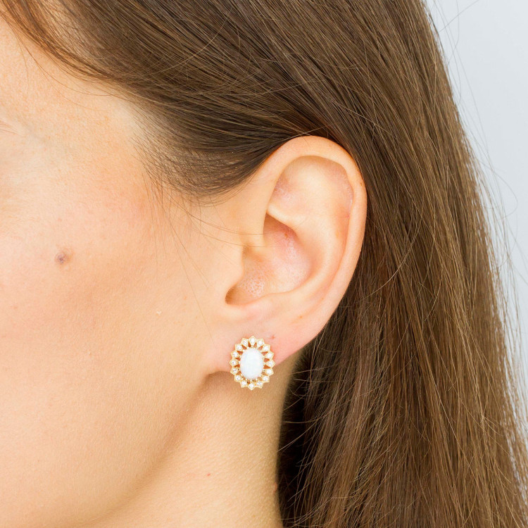 Kolczyki ze złota z opalem z białymi cyrkoniami