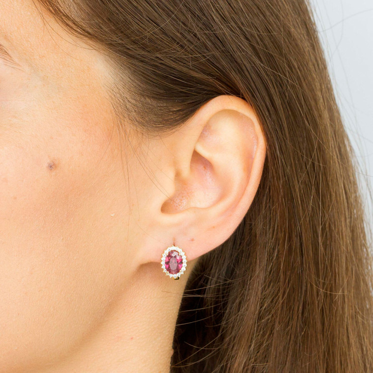 Kolczyki ze złota z różową i białymi cyrkoniami