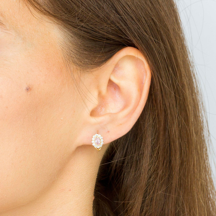 Kolczyki ze złota z różową i białymi cyrkoniami