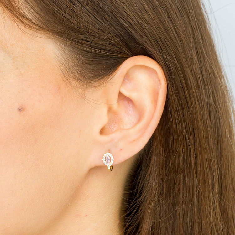 Kolczyki ze złota z różową i białymi cyrkoniami