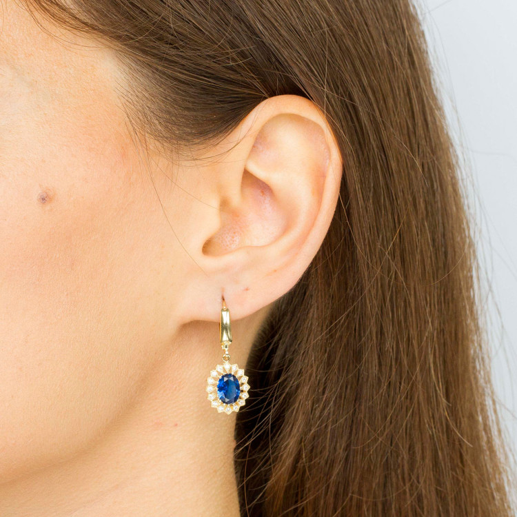 Kolczyki ze złota z niebieską i białymi cyrkoniami