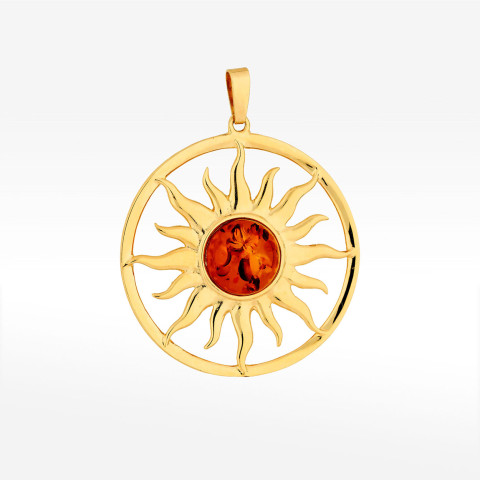Zawieszka ze złota słońce z bursztynem
