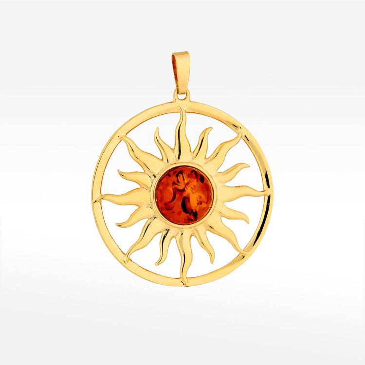 Zawieszka ze złota słońce z bursztynem