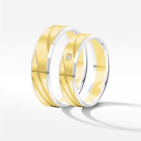 Obrączki ślubne z dwukolorowego złota 5mm fazowane