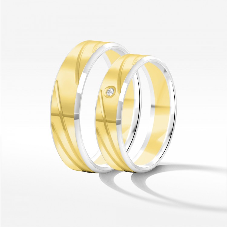Obrączki ślubne z dwukolorowego złota 5mm fazowane