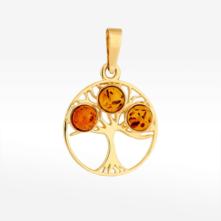 Zawieszka ze złota drzewko szczęścia z bursztynem