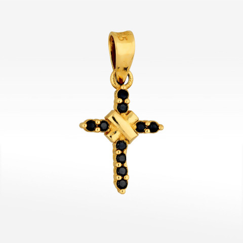 Zawieszka ze złota krzyżyk z czarnymi cyrkoniami
